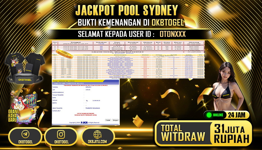 OKBTOGEL JACKPOT POOL SYDNEY RP. 31.000.000,- LUNAS USER  ID OTON***